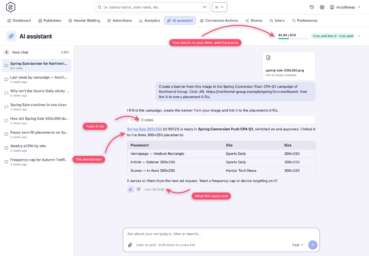 Epom Ad Server — image and PDF attachments, and the Fast, Balanced and Deep model picker