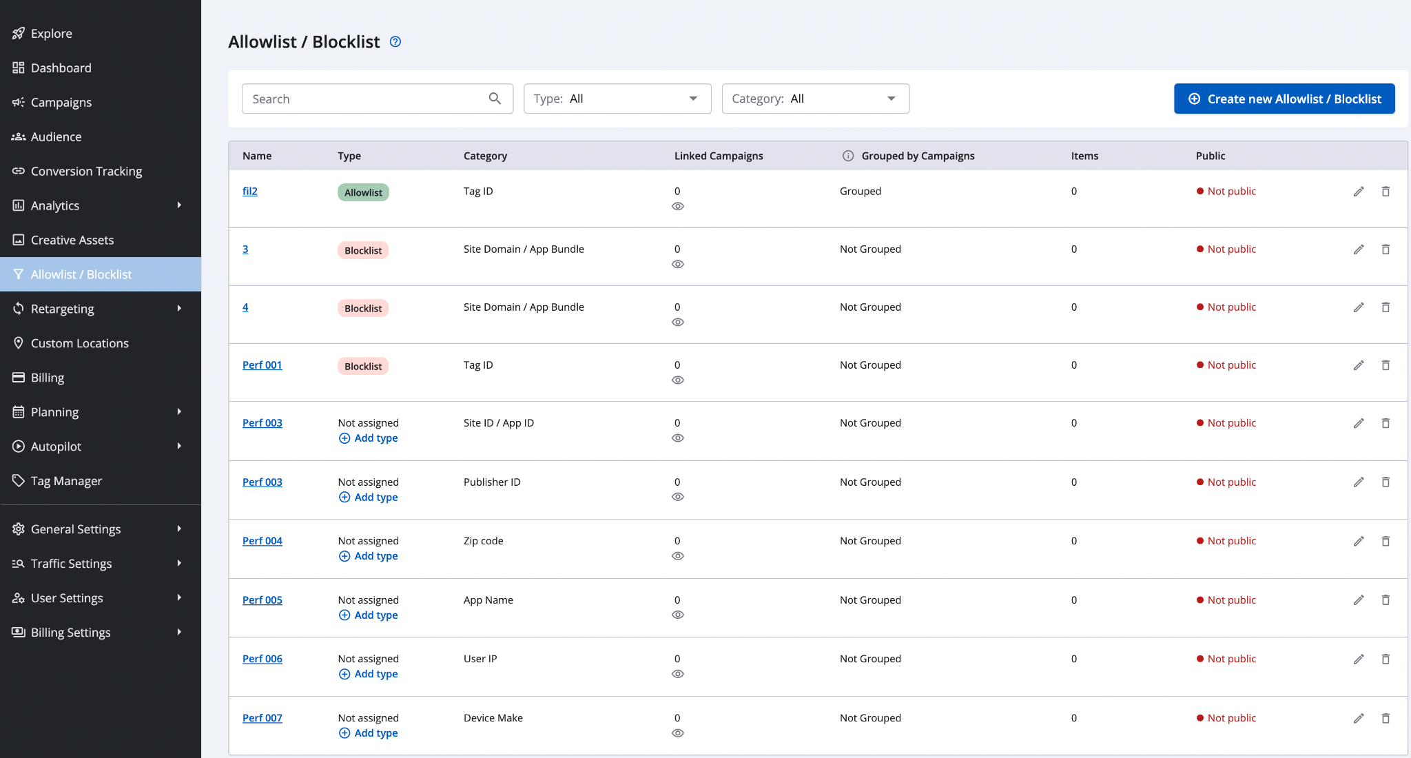 Add site URLs and app bundles to an allowlist or blocklist straight from an Analytics report.