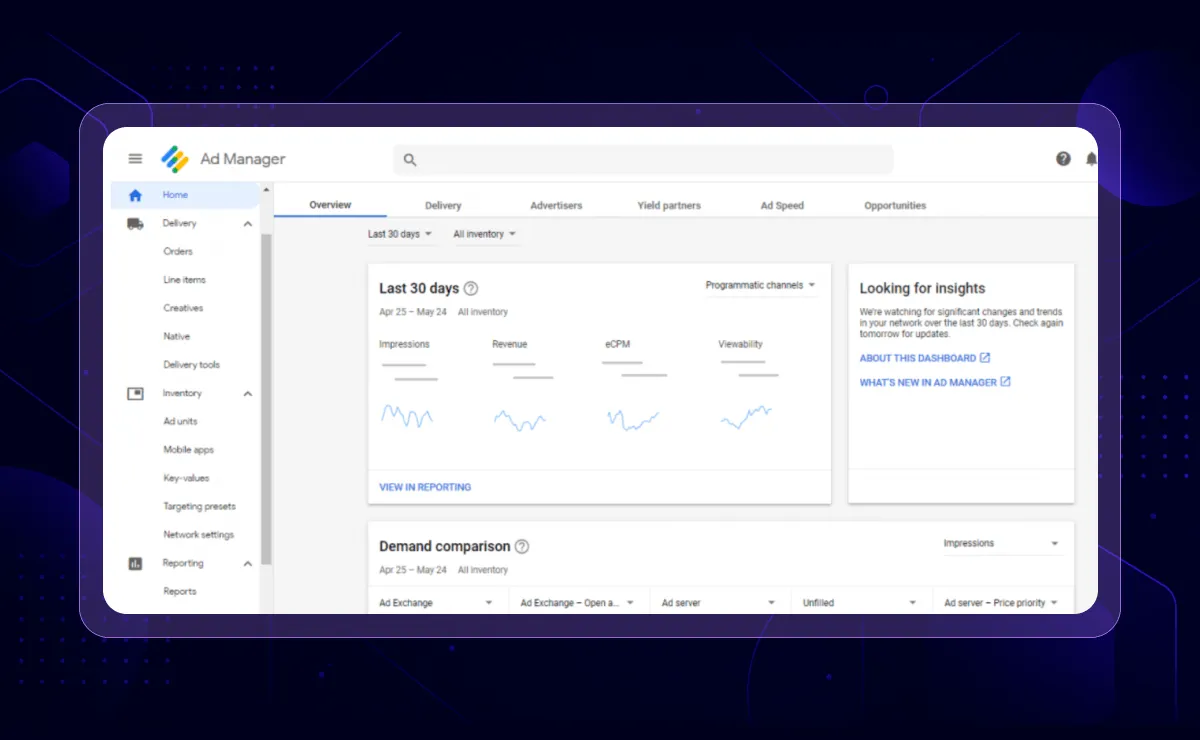 Google Ad Manager inventory screen