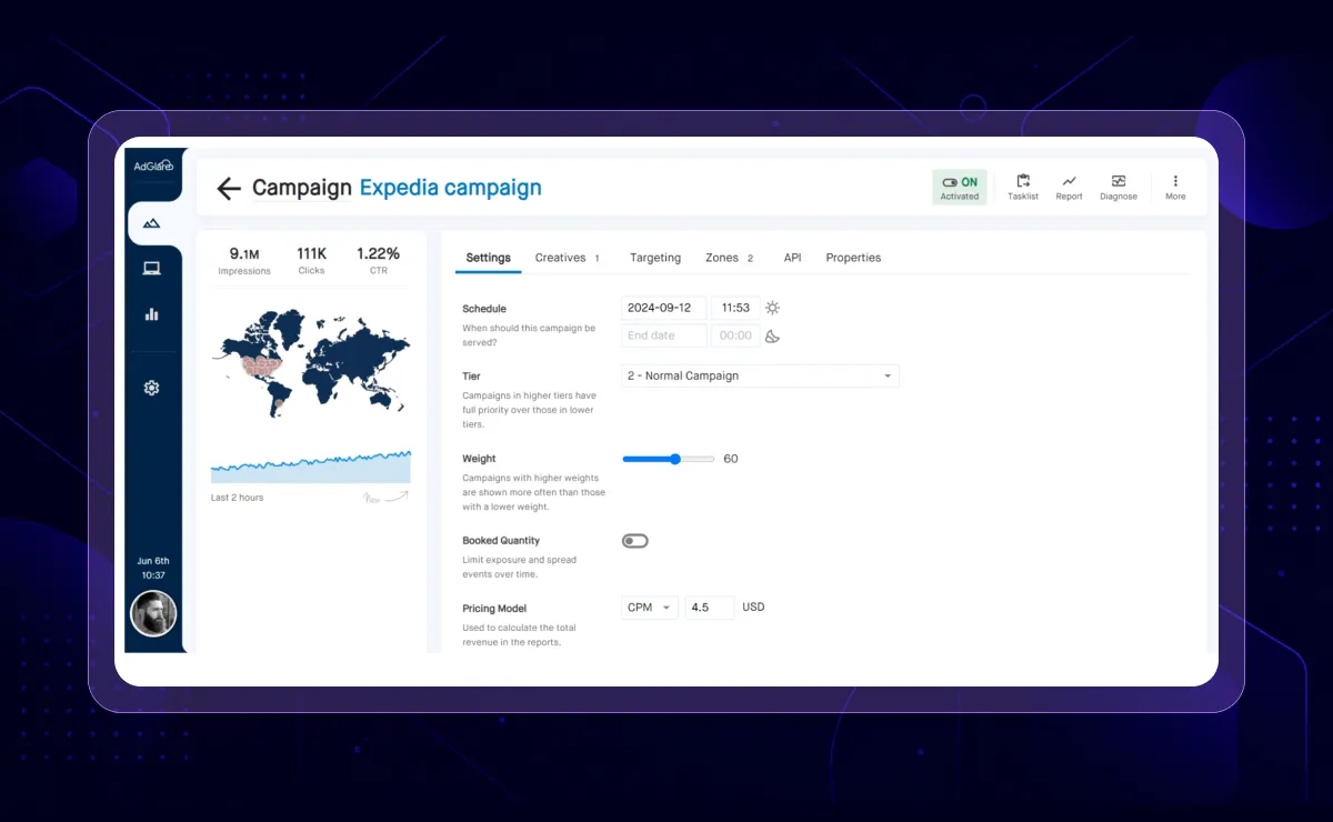 AdGlare ad server interface