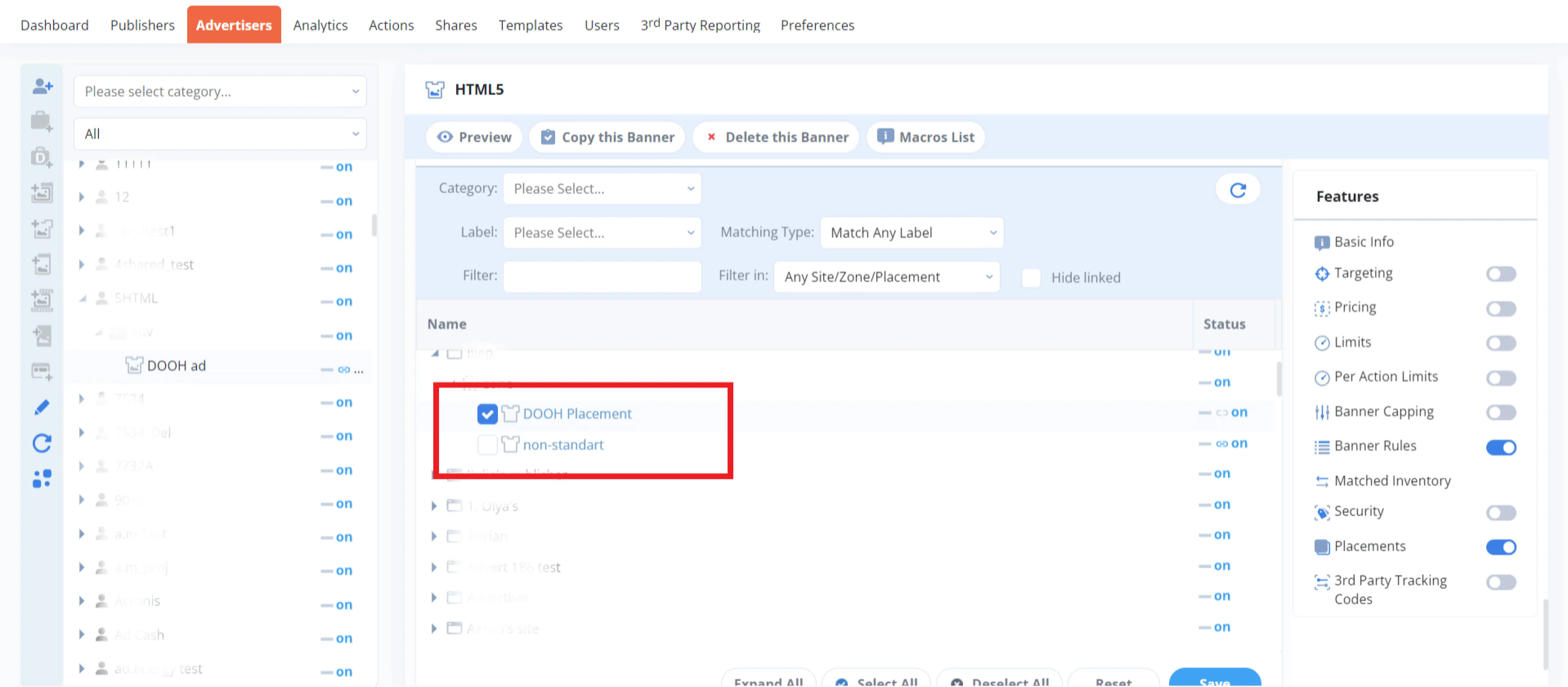Banner-placement linking in Epom ad server