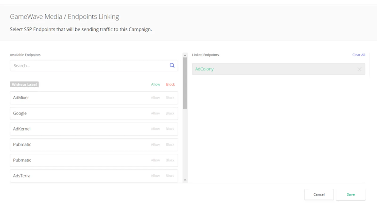 Selecting SSP Endpoints in Epom WL DSP