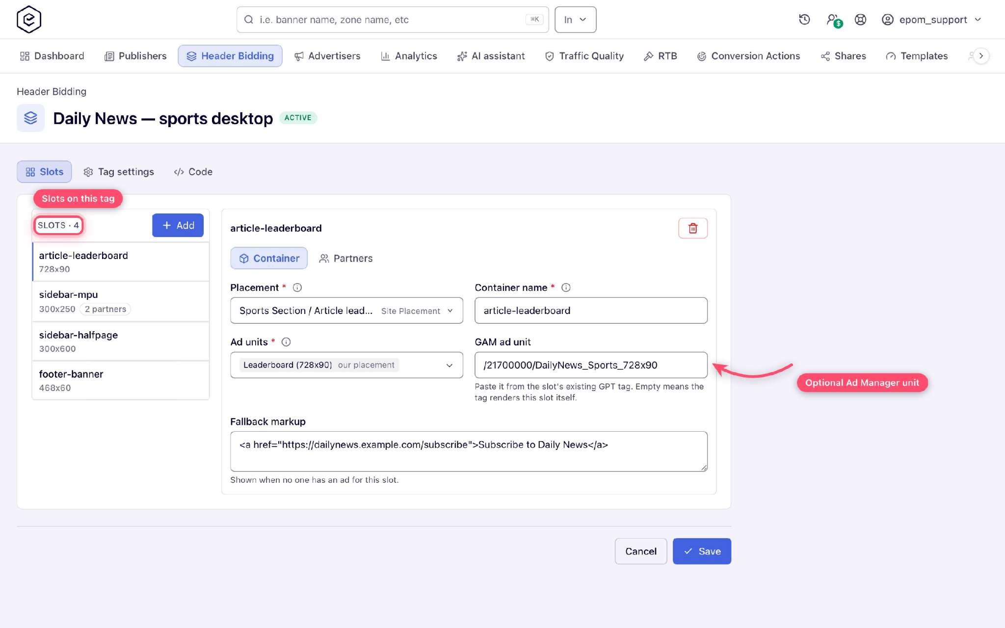 Epom Ad Server Header Bidding 