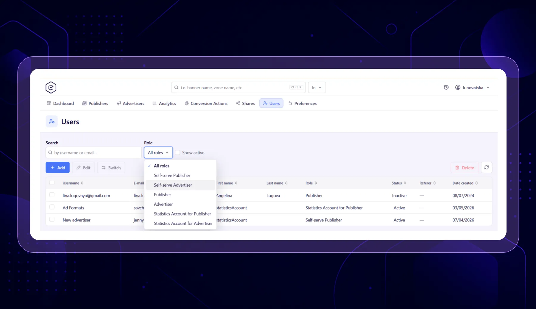 roles and permissions for adult ad network clients 