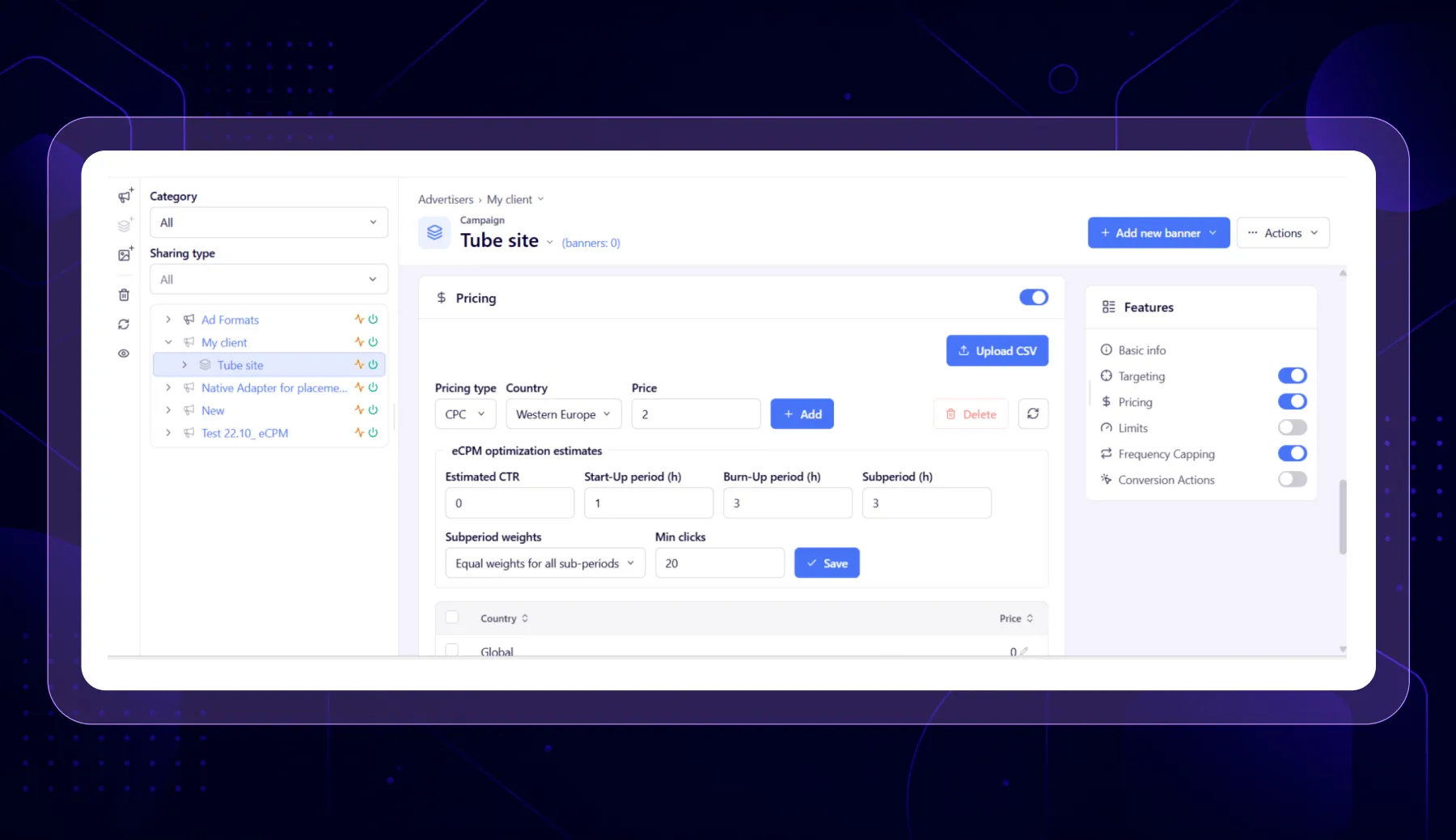 Pricing setup in Epom ad server 