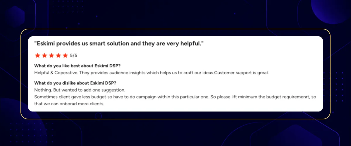 Eskimi DSP customer review - top DSP platforms