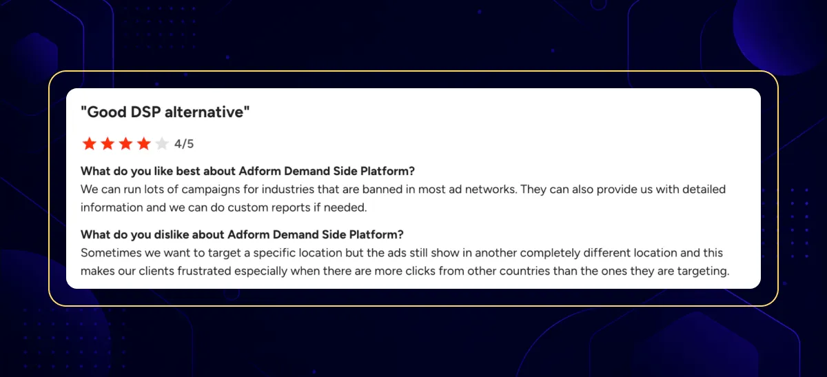 Summary of pros and cons of Adform DSP platform based on G2 reviews