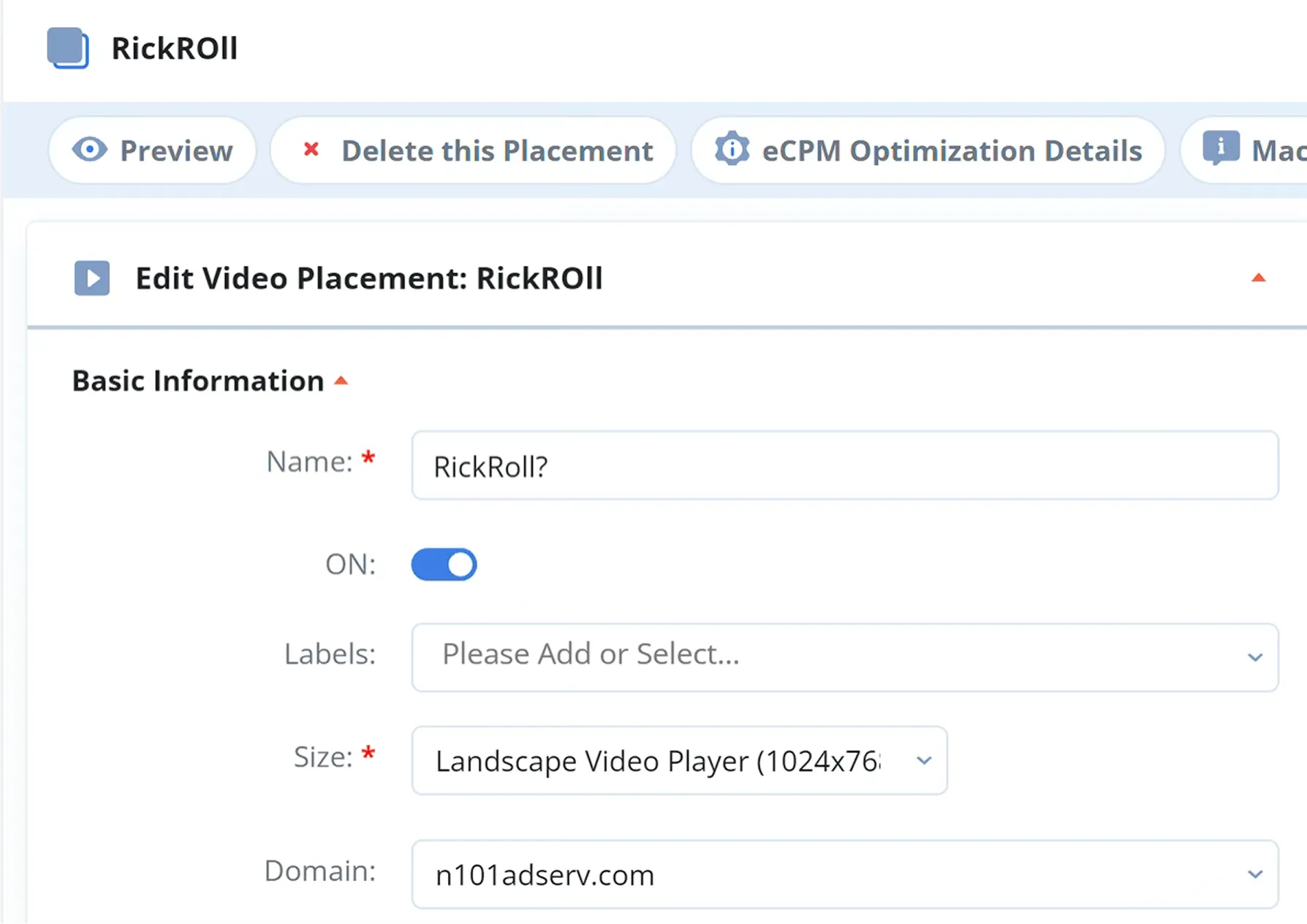video placement link from publisher tab