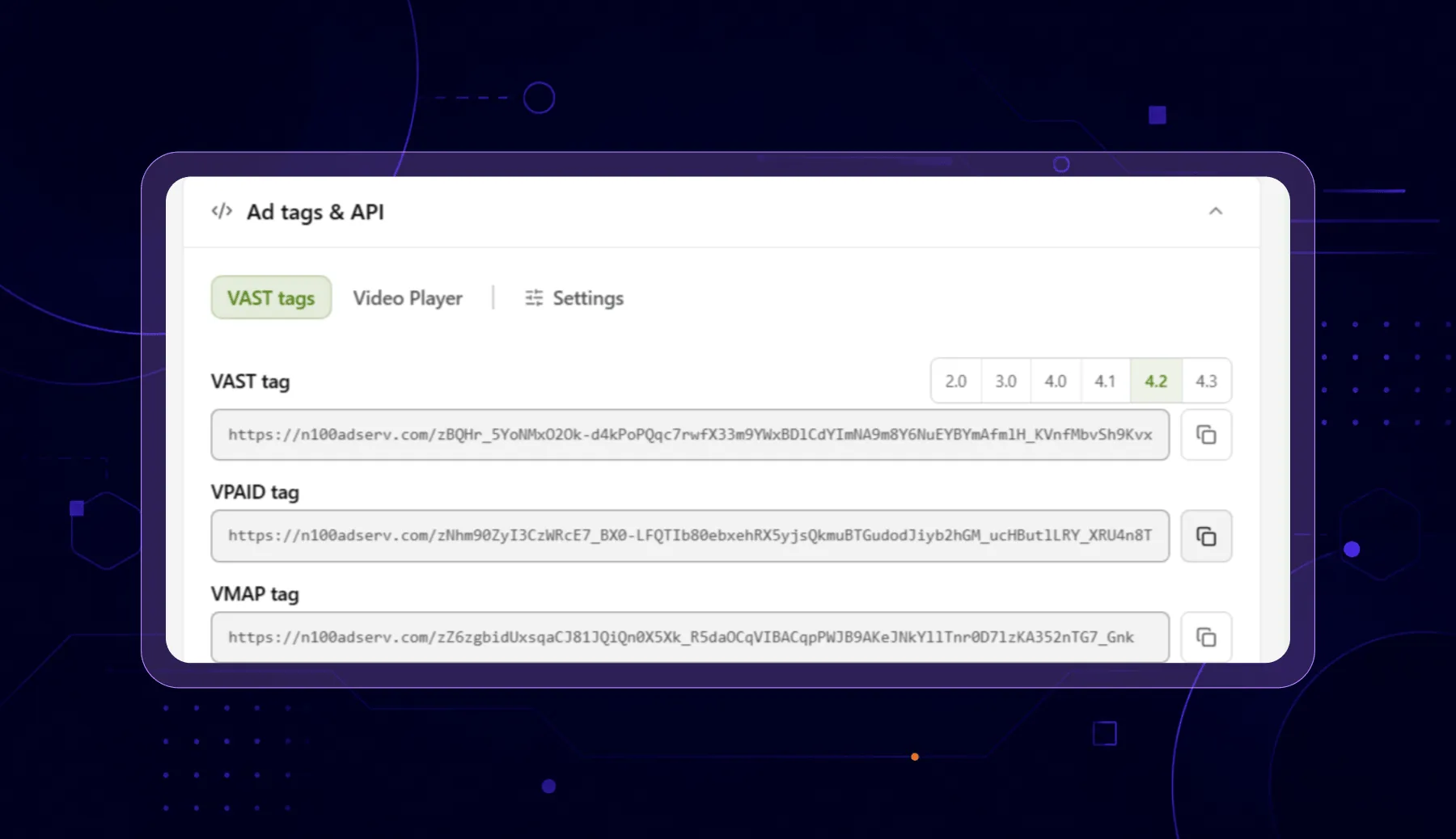 Epom ad server — VAST version picker on a placement