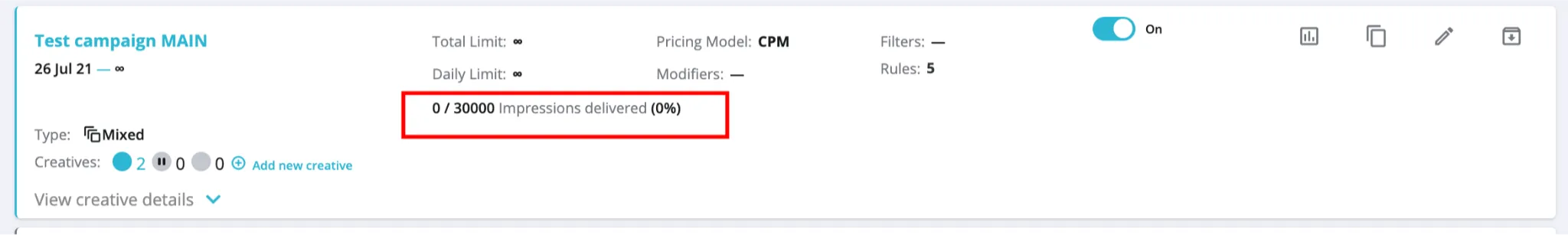 impressions limits and percentage tracking feature