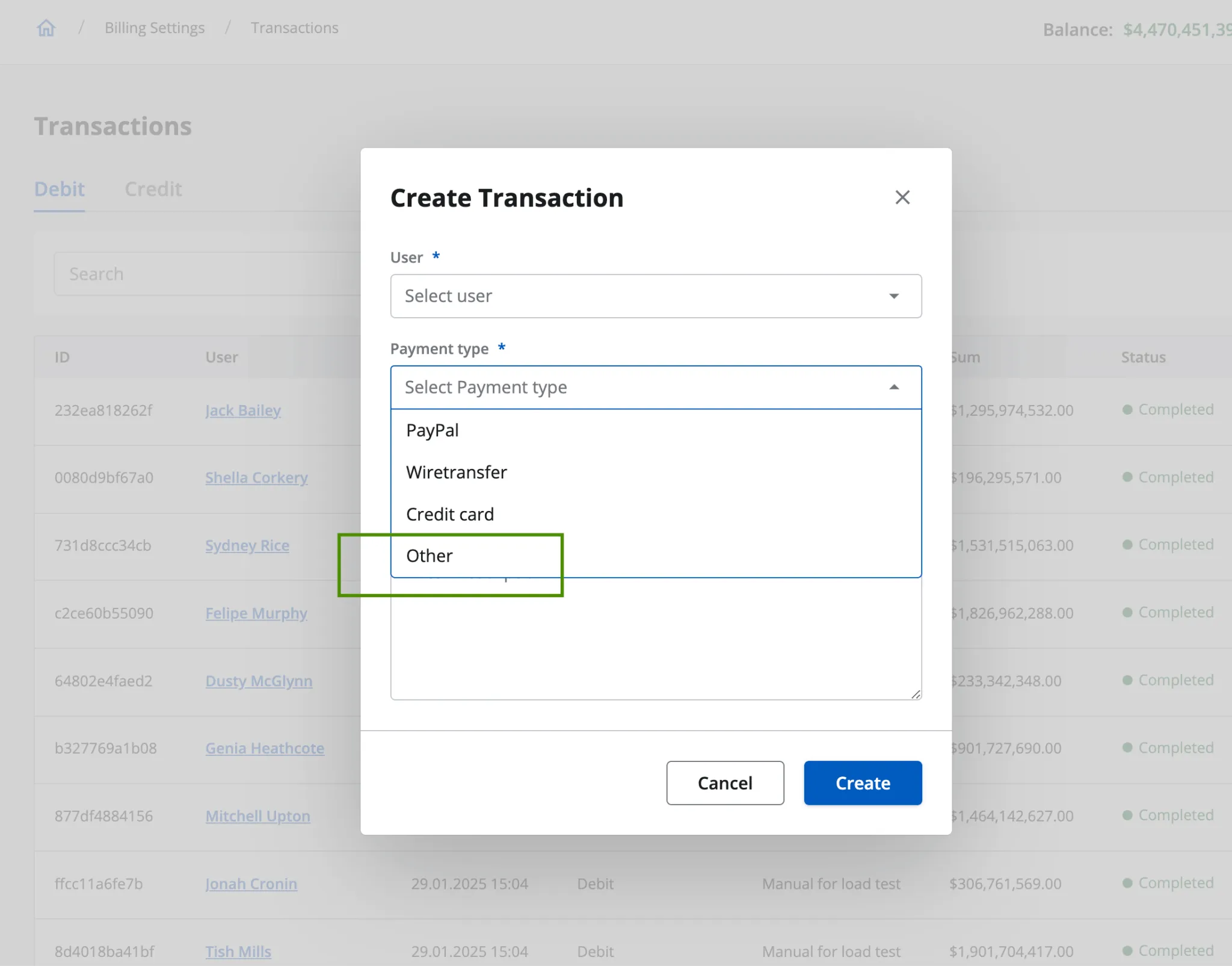 other transaction type