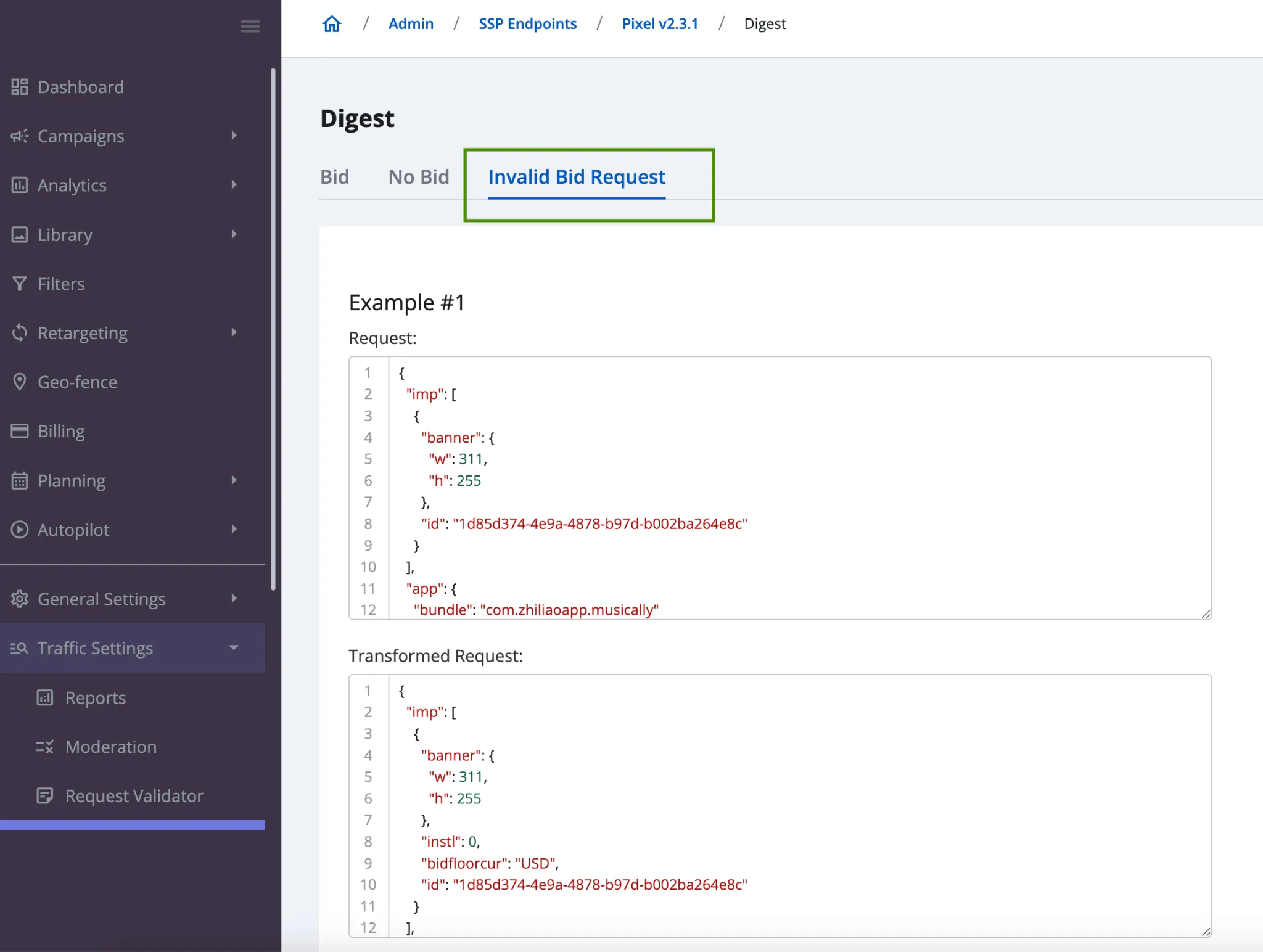 invalid bid request feature