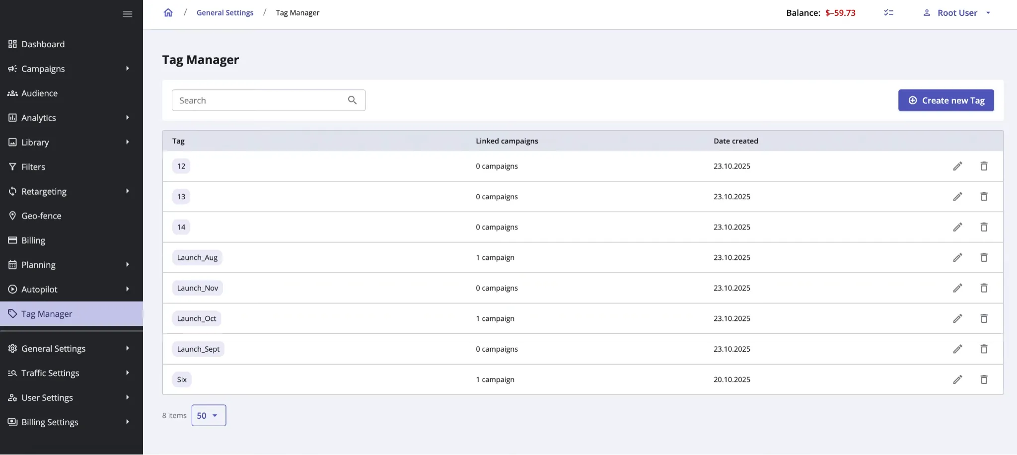 Epom DSP 7.2: Tag Manager