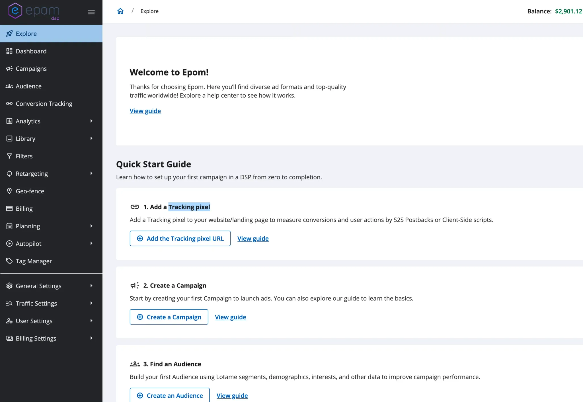 Onboarding in Epom ad platform